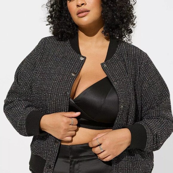 Torrid Pink & Blue Boucle Snap Front Varsity Bomber Jacket Sz 1/14-16/1X - Picture 3 of 11